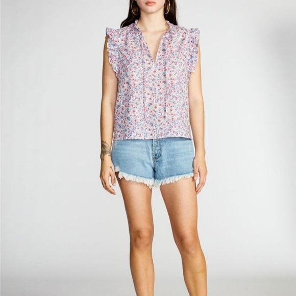 BB Dakota Ladies Ruffled Cap Sleeve Floral Print Top Small NWT - Picture 4 of 5